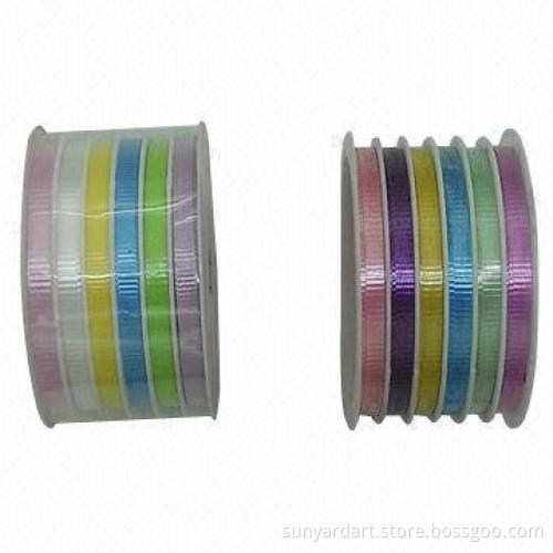 6 channel curling gift ribbon spool, multicolor of plain, holographic and metallic foil